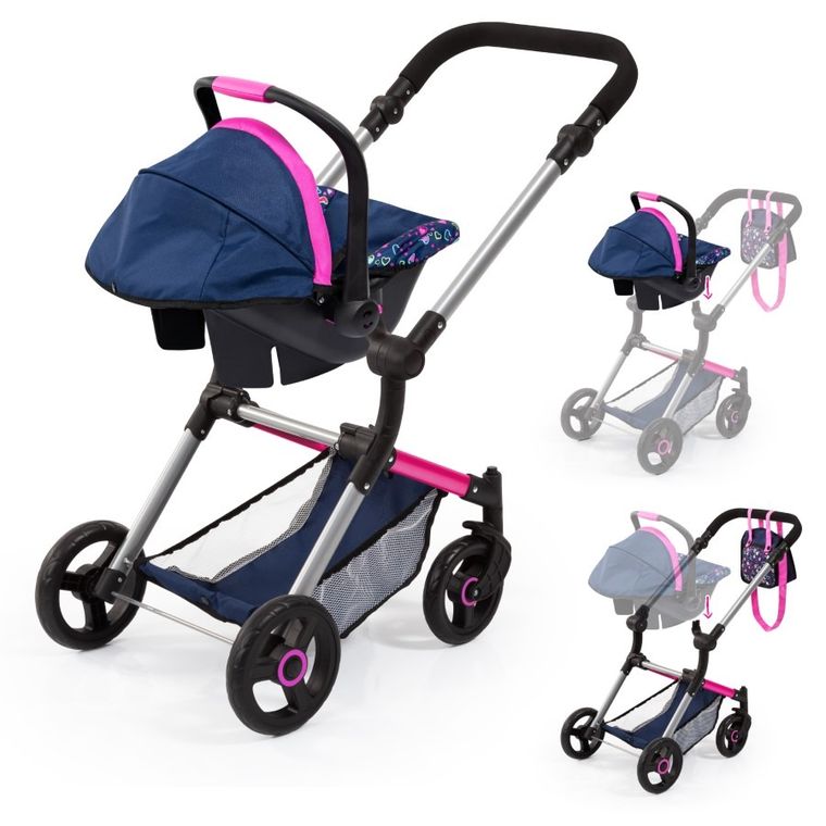 Bayer Design, Neo Vario Combi, głęboki wózek dla lalek z torbą, niebieski z wróżkami i gwiazdami