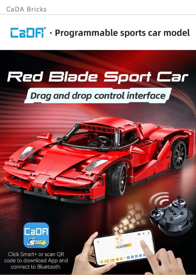 Cada, Red Blade Sport Car, pojazd zdalnie sterowany, Dual Mode, czerwony, 1:14, 32 cm, 405 elementów