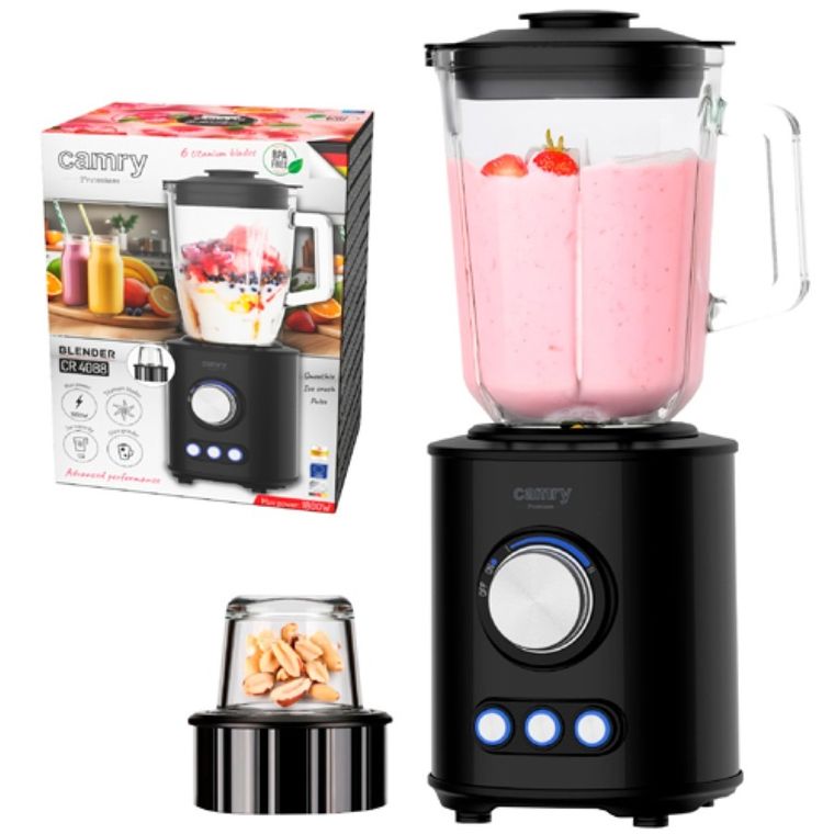 Camry, blender kielichowy, tytanowe ostrza, szklany dzbanek, 1,5l