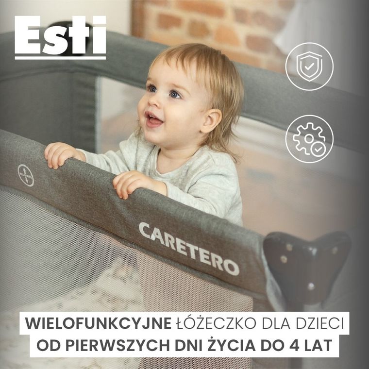 Caretero, Esti, łóżeczko turystyczne z opuszczanym bokiem, Black