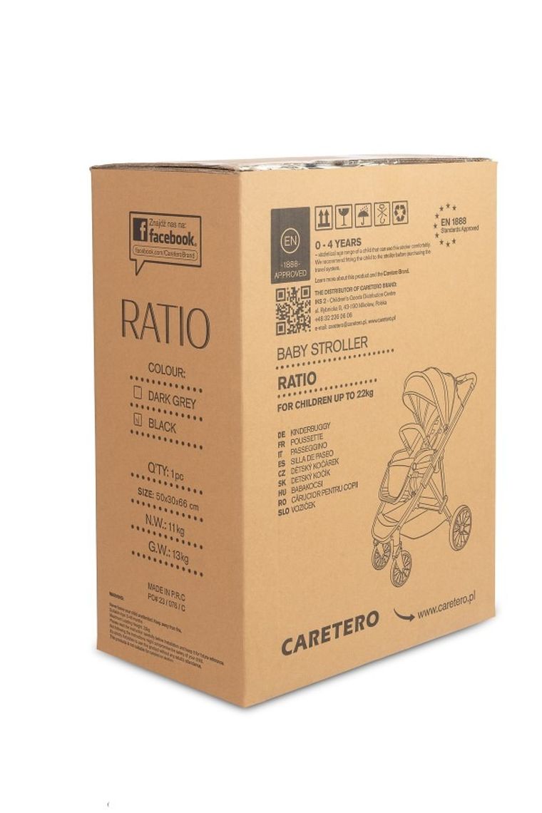 Caretero, Ratio, wózek spacerowy, Black