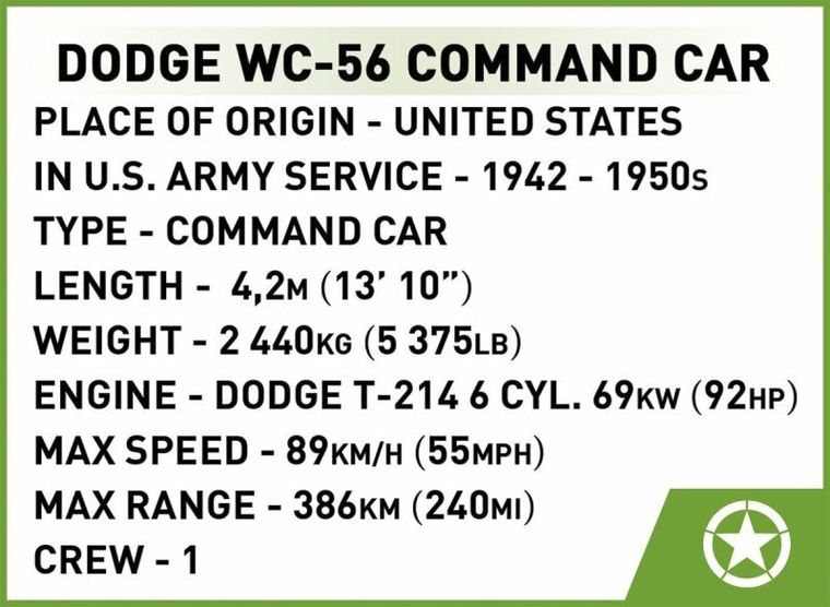 Cobi, Historical Collection WWII, Dodge WC-56 Command Car, 1:35, klocki, 208 elementów
