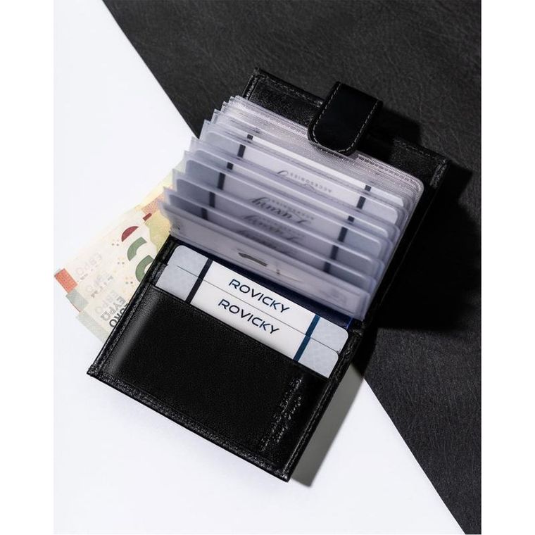 Etui na dokumenty, czarne, skórzane, Rovicky