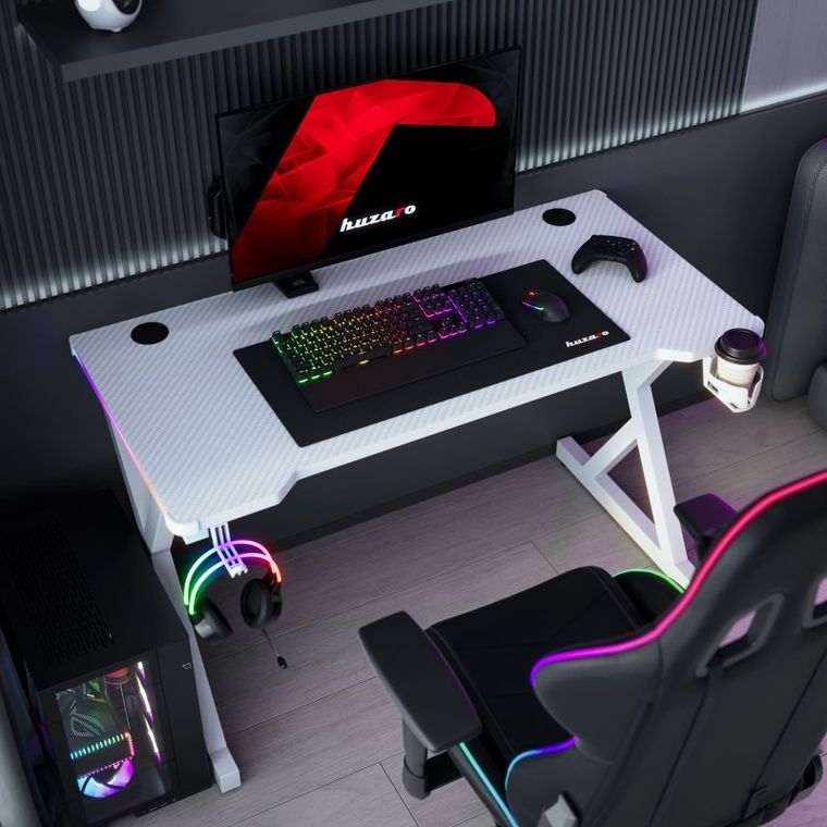 Huzaro, Hero 2.3, biurko gamingowe, białe, RGB, 120 cm