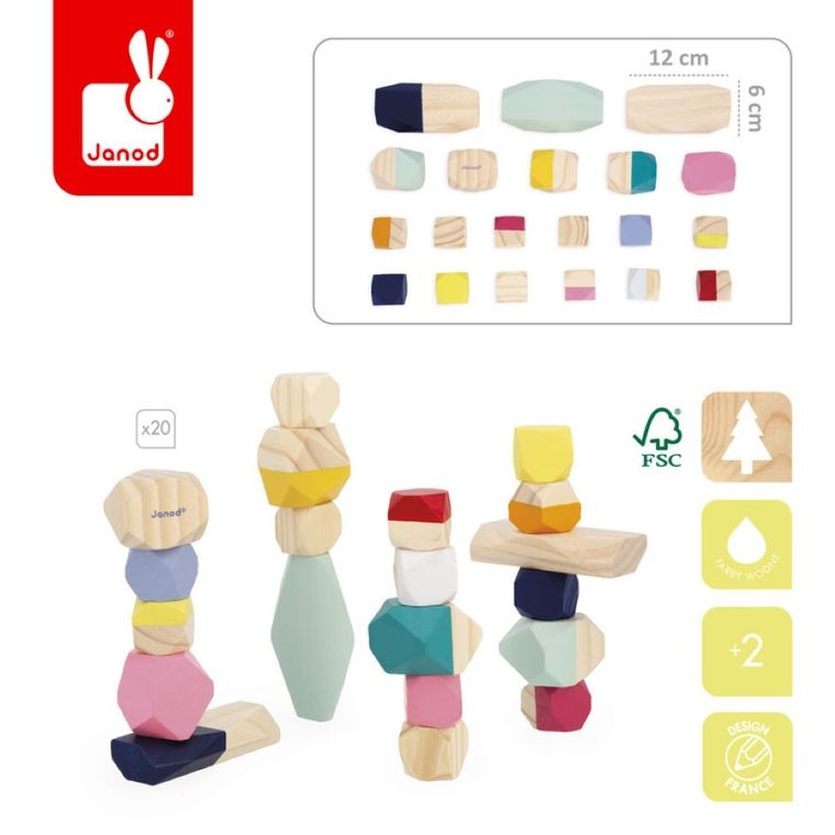 Janod, Sweet Cocoon, drewniane kamyki, 20 elementów