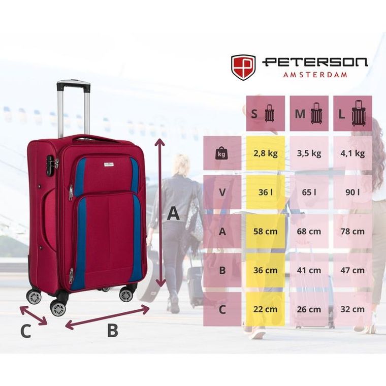Peterson, walizka kabinowa, czerwono-niebieska, 58 cm