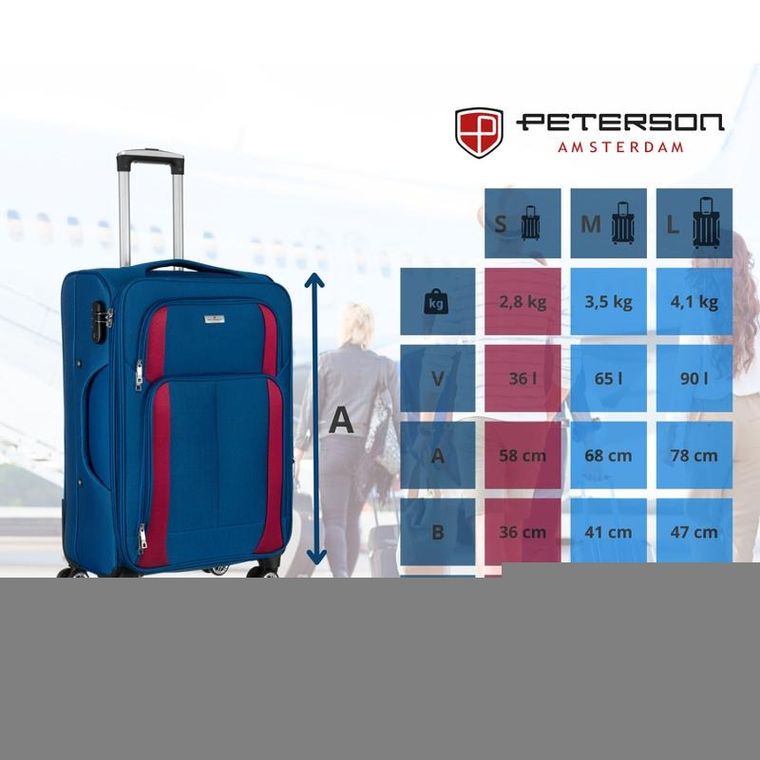 Peterson, walizka kabinowa, mała, niebiesko-czerwona, 58 cm