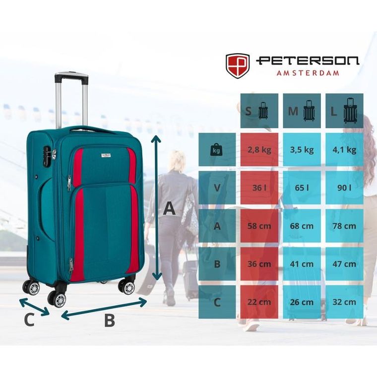 Peterson, walizka kabinowa, turkusowo-różowa, 58 cm