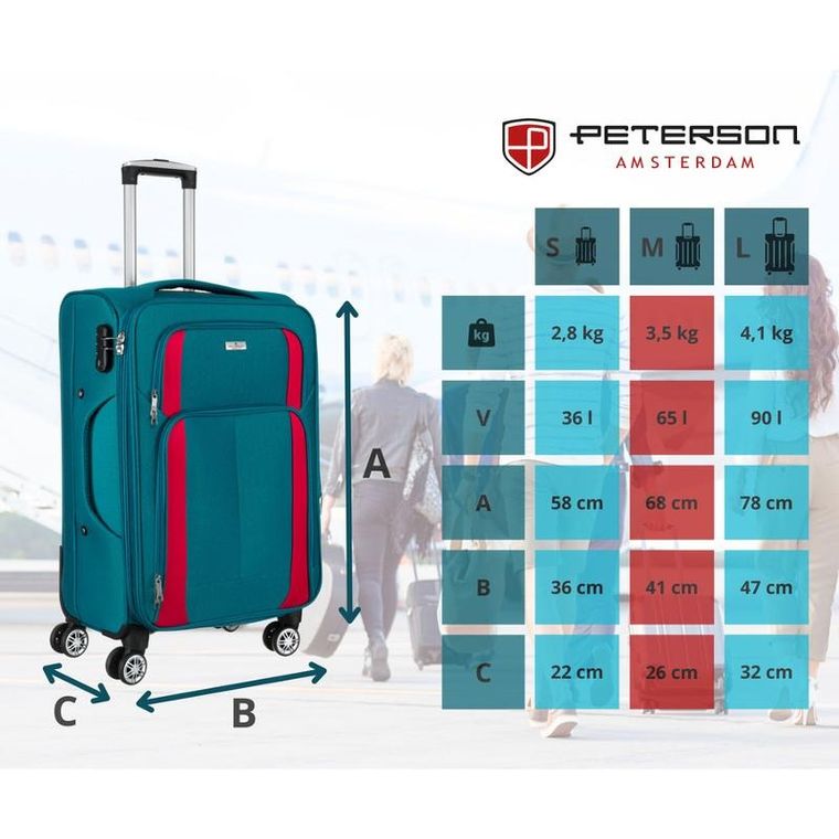 Peterson, walizka, średnia, turkusowo-różowa, 68 cm