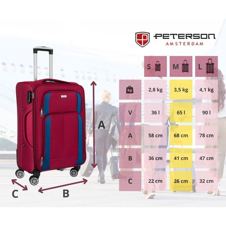 Peterson, walizka, wykonana z poliestru, średnia, czerwono-niebieska, 68 cm