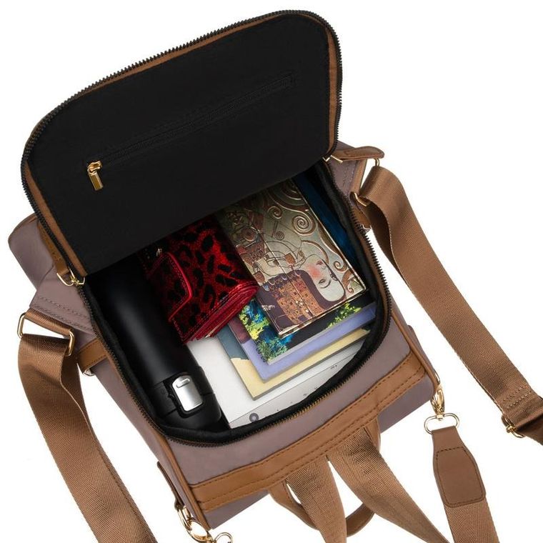 Plecak miejski, beżowy, skóra ekologiczna, Peterson