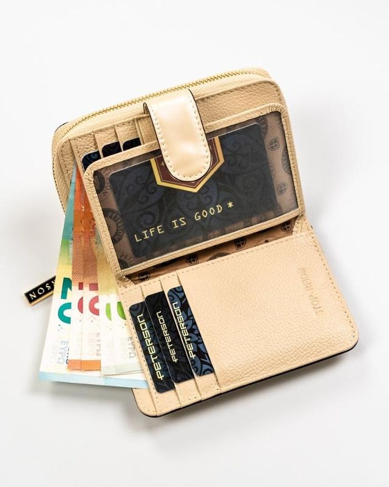 Portfel, beżowy, skórzany, Peterson