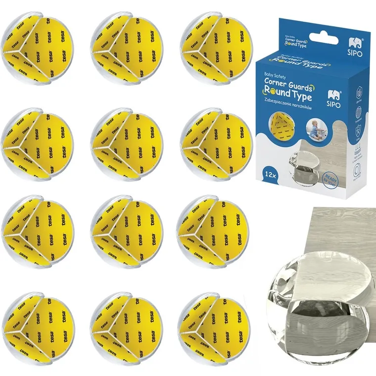 Sipo, zestaw silikonowych, transparentnych zabezpieczeń narożników mebli, okrągłe, 12 szt.