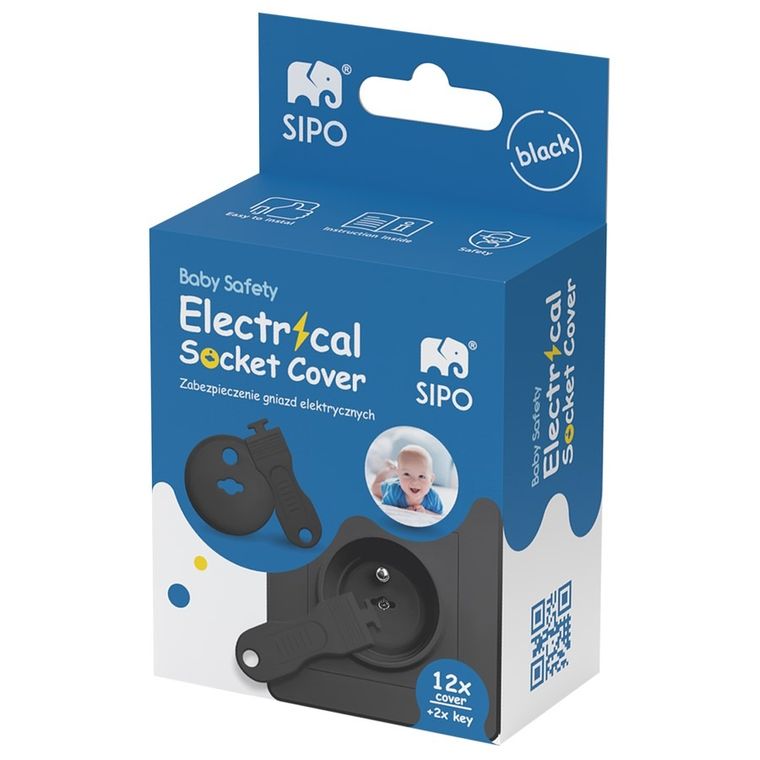 Sipo, zestaw zabezpieczeń kontaktów zaślepki gniazd elektrycznych czarne, 12 szt.