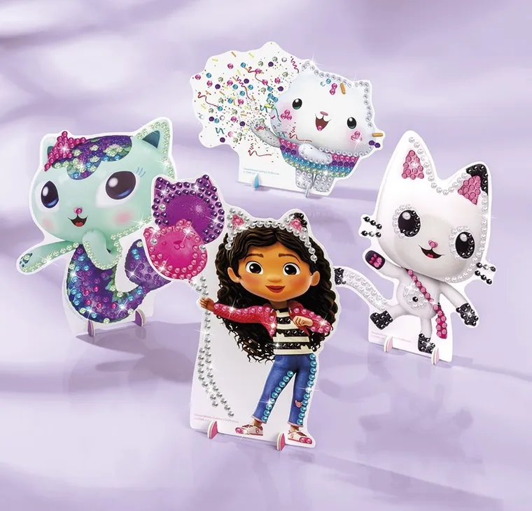 Totum, Koci Domek Gabi, zestaw artystyczny 2w1, brokatowe bransoletki, szablony z pisakami i diamentowa mozaika