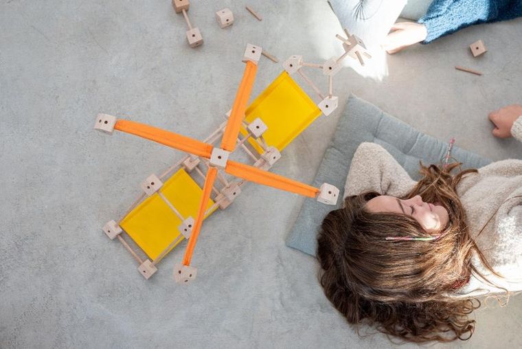 Trigonos, Mini Trigonos L, drewniane klocki konstrukcyjne, 130 elementów