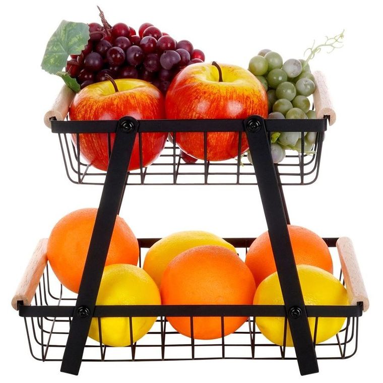 Vilde, koszyk na owoce, metalowy czarny, 2-poziomowy