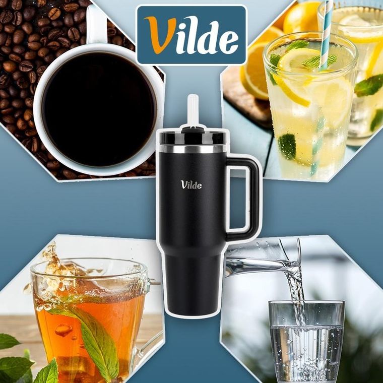 Vilde, kubek termiczny, stalowy, czarny z uchwytem, 1,2l