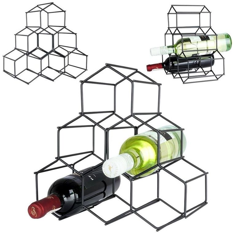 Vilde, stojak na wino, metalowy, czarny, 6 butelek, 29.5-14.5-28.5 cm
