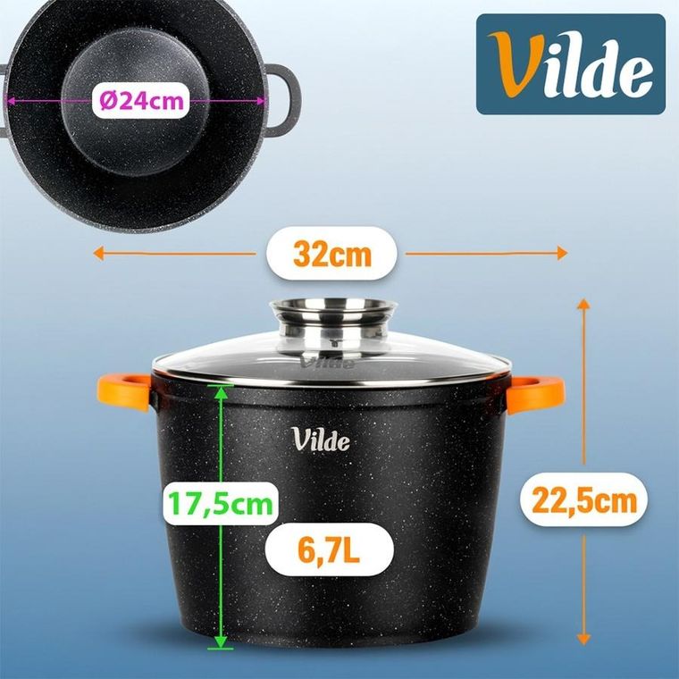 Vilde, Terruna Aroma, garnek ze szklaną pokrywką, granitowy, 24 cm, 6,7l