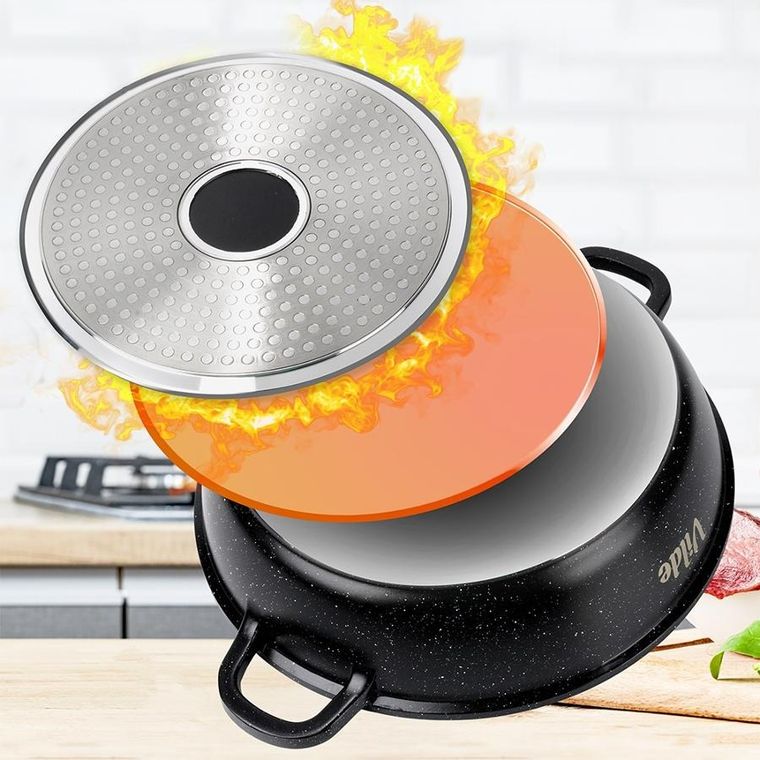 Vilde, Terruna Aroma, patelnia granitowa, ze szklaną pokrywką, głęboka, 24 cm, 2,1l