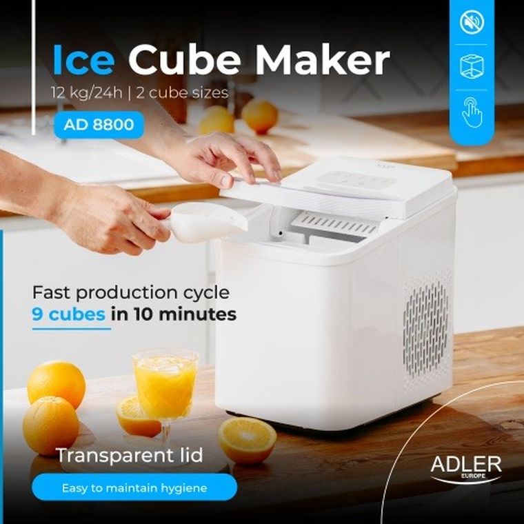 Adler, kostkarka do lodu, z panelem dotykowym