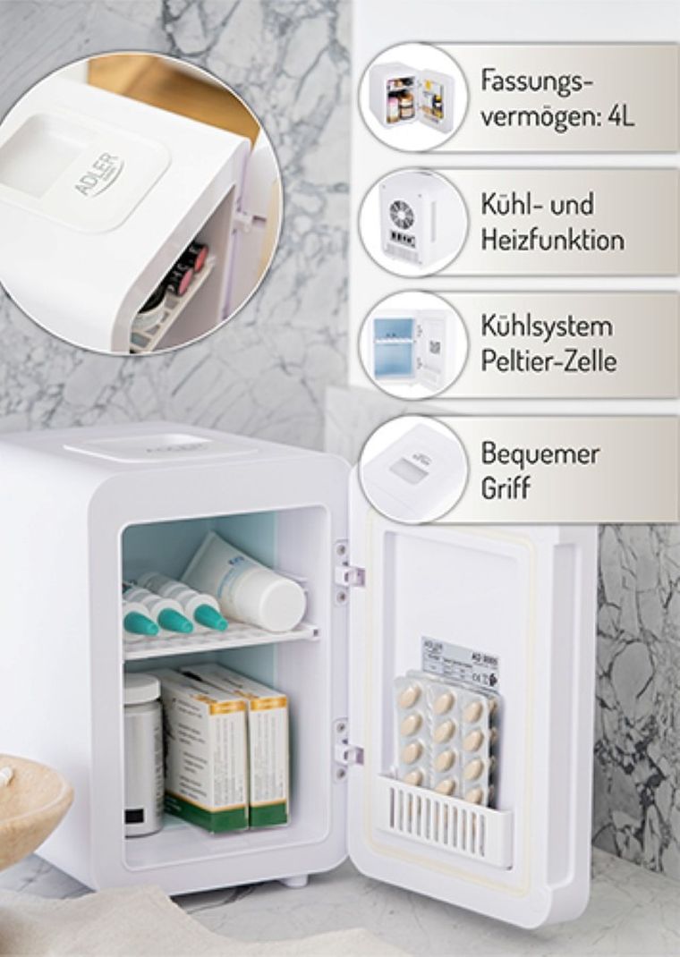 Adler, mini lodówka, z lustrem, 4l