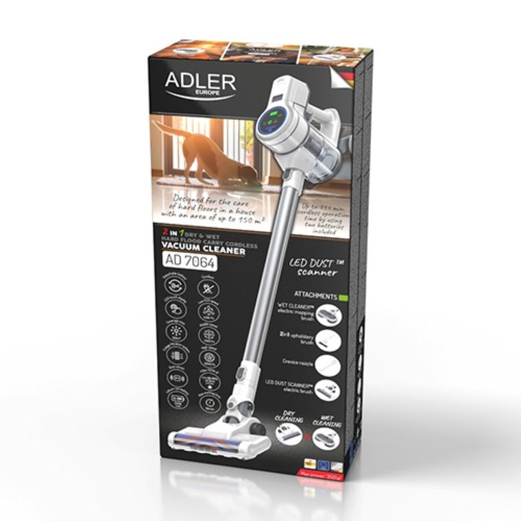 Adler, odkurzacz pionowy do czyszczenia na sucho i na mokro do podłóg twardych