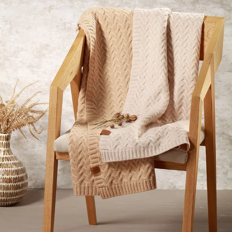 BabyOno, kocyk z wełny merino, ciemny beż