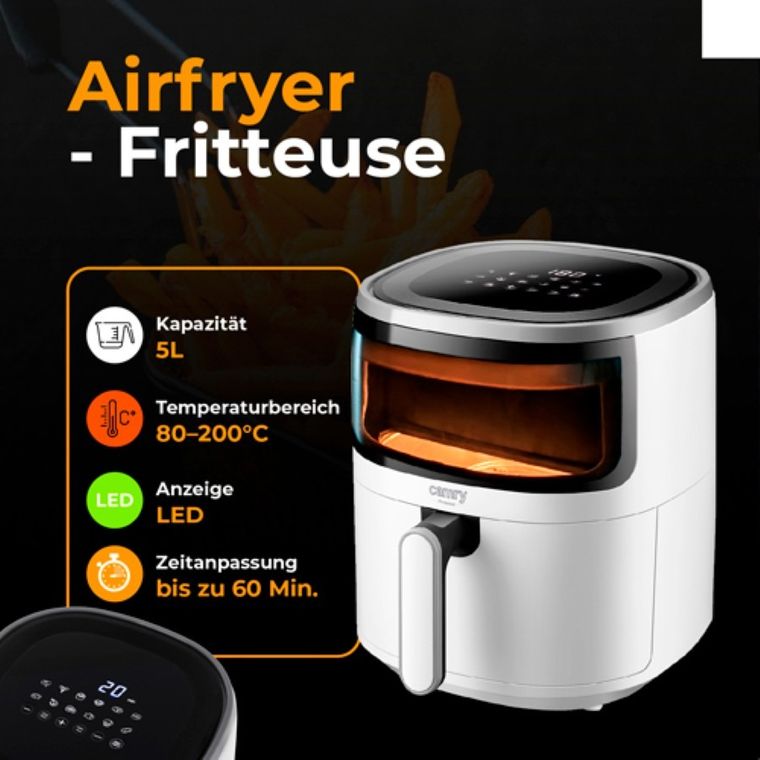 Camry, frytkownica beztłuszczowa, air fryer, 12 programów, 5l
