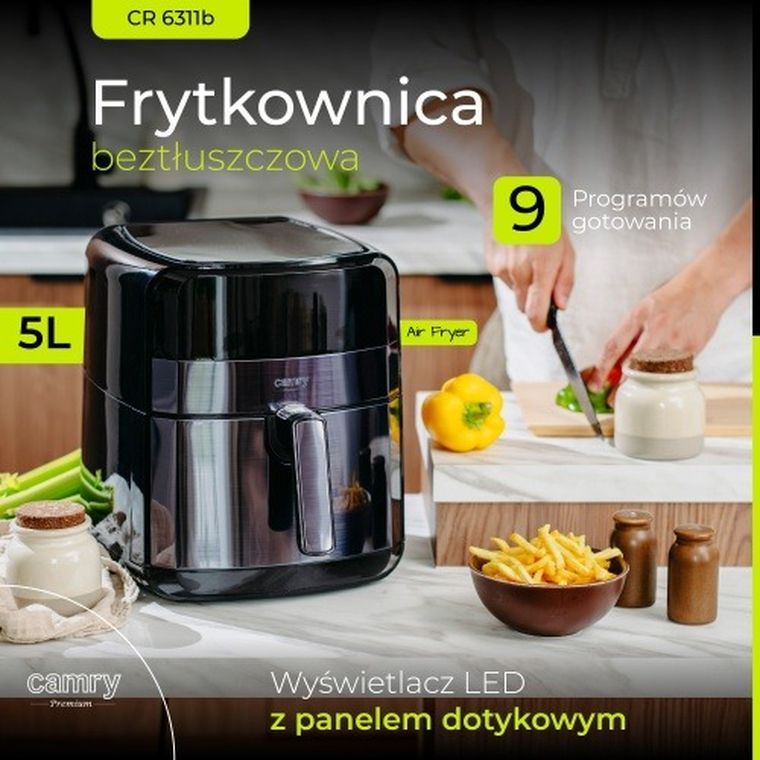 Camry, frytkownica beztłuszczowa, air fryer, 9 programów, 5l