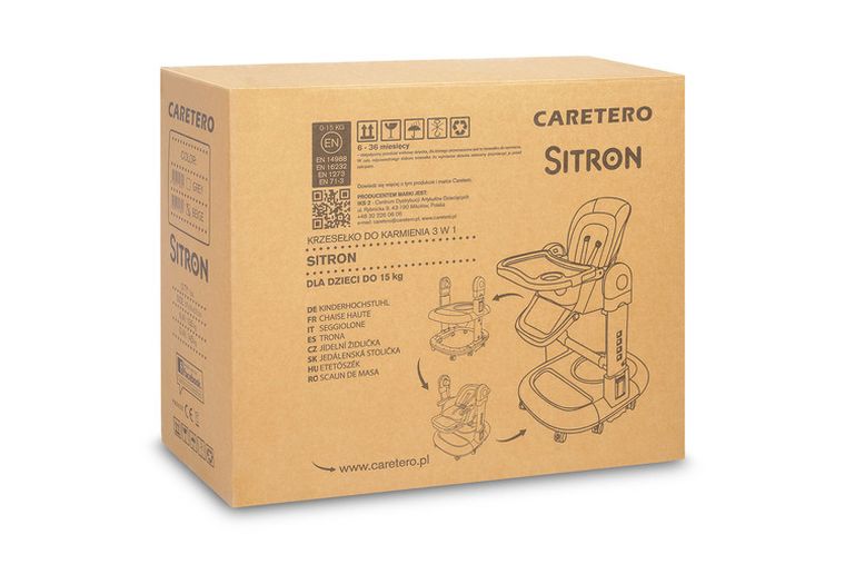 Caretero, Sitron 3w1, krzesełko do karmienia z funkcją huśtawki i chodzika, beige