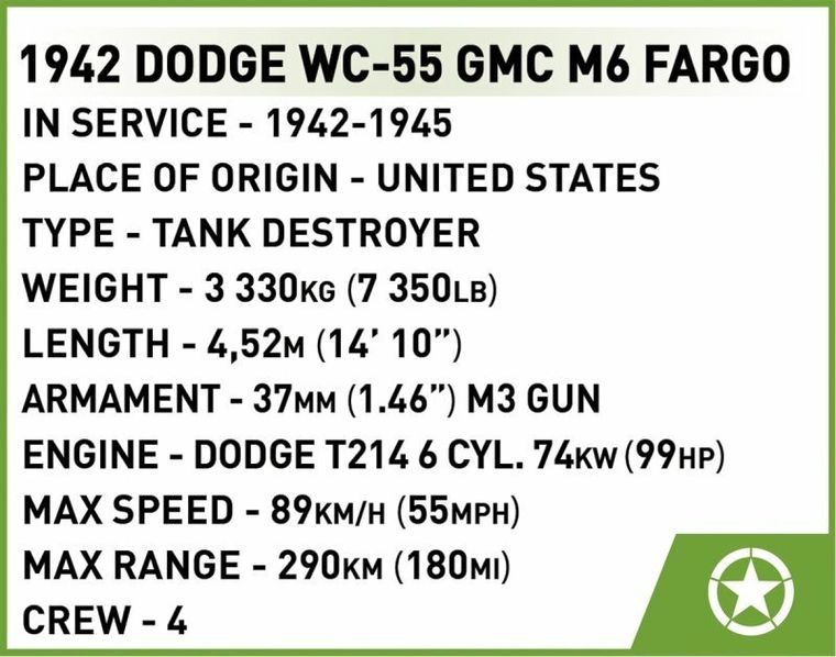 Cobi, Historical Collection WWII, 37 mm GMC M6 Fargo, 1:35, klocki, 230 elementów