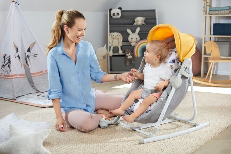 Kinderkraft, Nola, leżaczek, bujaczek, krzesełko 5w1, Peony Rose