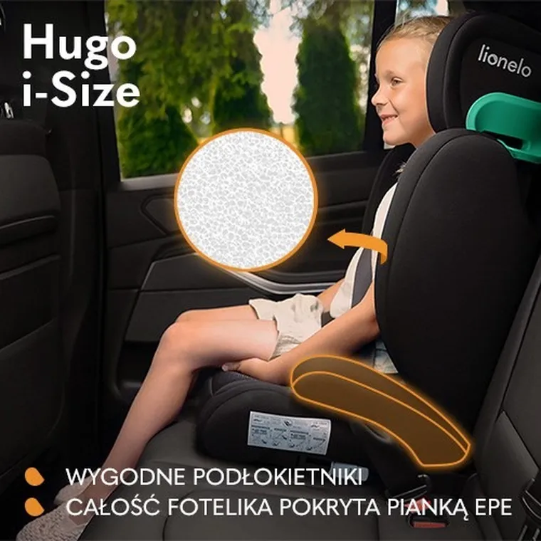 Lionelo, Hugo, I-size, fotelik samochodowy, Black Carbon, 100-150 cm