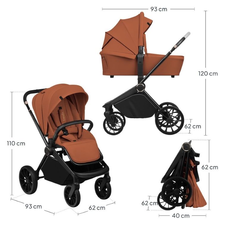 Lionelo, Mika Plus, wózek wielofunkcyjny, 3w1, Brown Rust