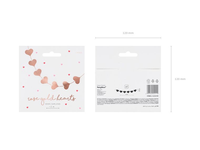 PartyDeco, girlanda Serca, różowe złoto, 3 m, 1 szt.