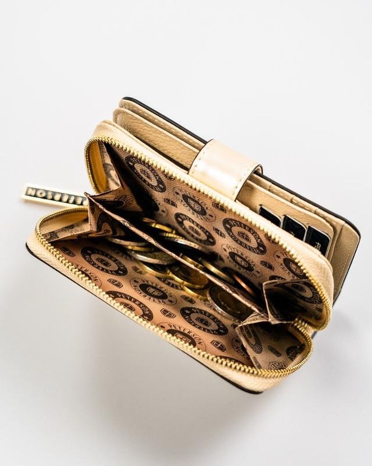 Portfel, beżowy, skórzany, Peterson