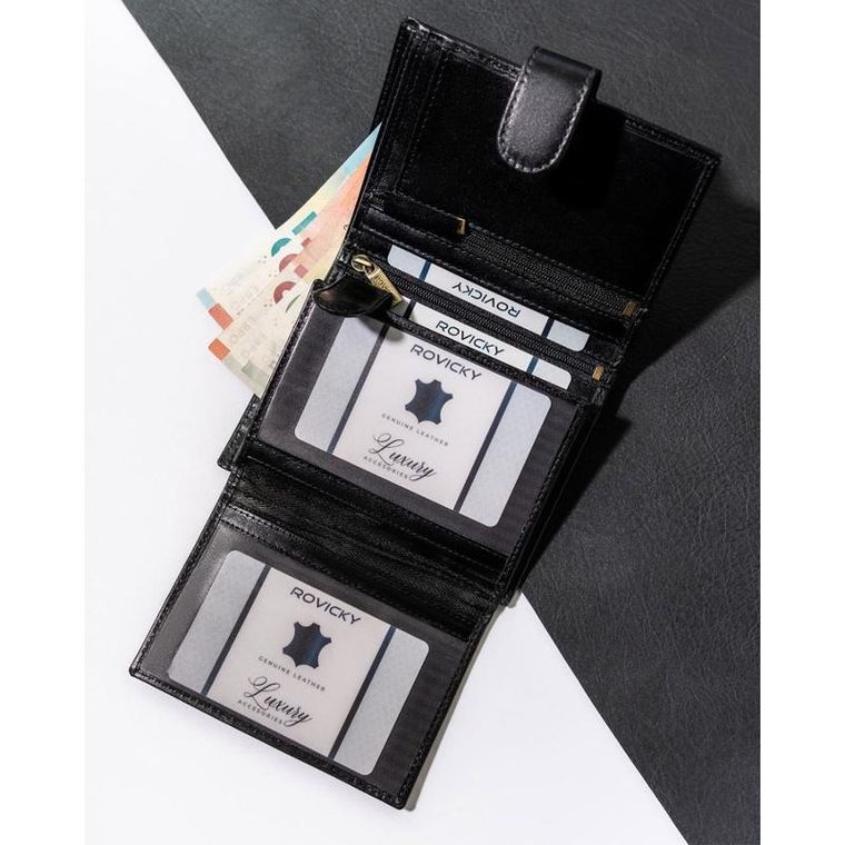 Portfel, czarny, skórzany, Rovicky