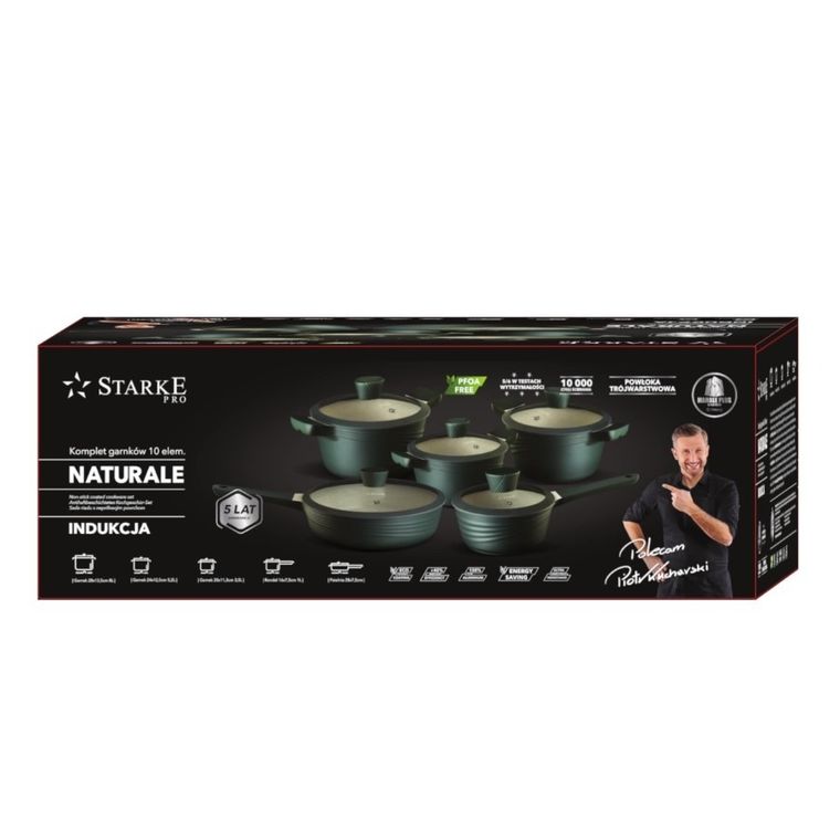 Starke Pro, Naturale, zestaw garnków marmurowych z pokrywką i patelnia, 10 elementów