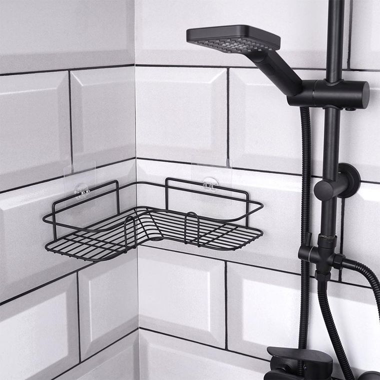 Vilde, półka pod prysznic, metalowa czarna, przyklejana, 26.5-26.5-6.5 cm