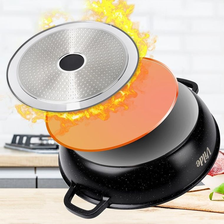 Vilde, Terruna Aroma, patelnia granitowa, ze szklaną pokrywką, głęboka, 32 cm, 4,7l