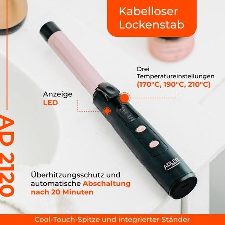 Adler, bezprzewodowa lokówka podróżna, USB