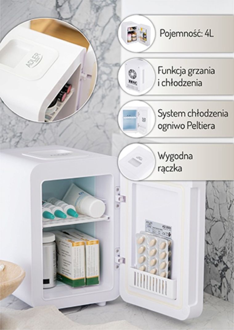 Adler, mini lodówka, z lustrem, 4l