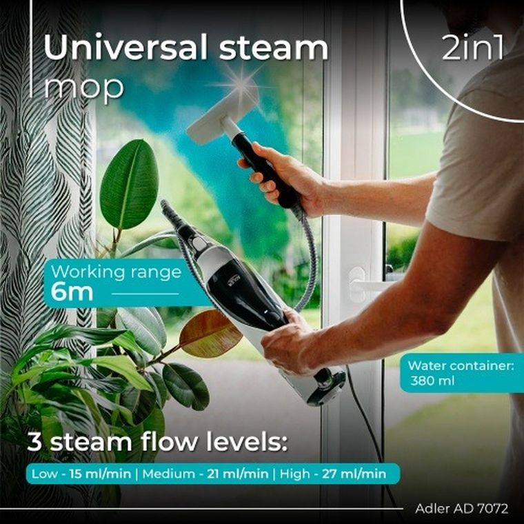 Adler, mop i myjka parowa 2w1, zestaw akcesoriów