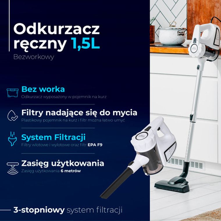 Adler, odkurzacz ręczny, biały, AD 7036W