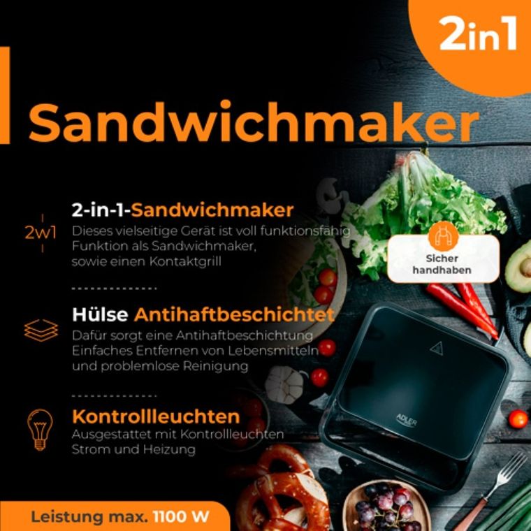 Adler, opiekacz do kanapek 2w1