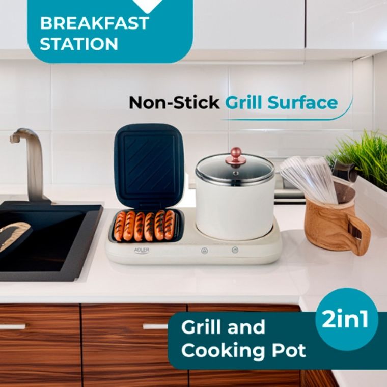 Adler, stacja śniadaniowa 2w1, grill i garnek do gotowania
