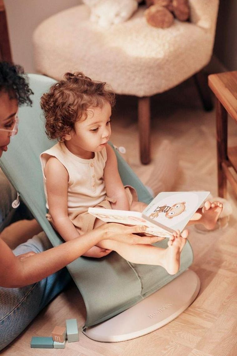 BabyBjörn, Balance Soft Woven/Jersey, leżaczek, jasnoszałwiowy-szary