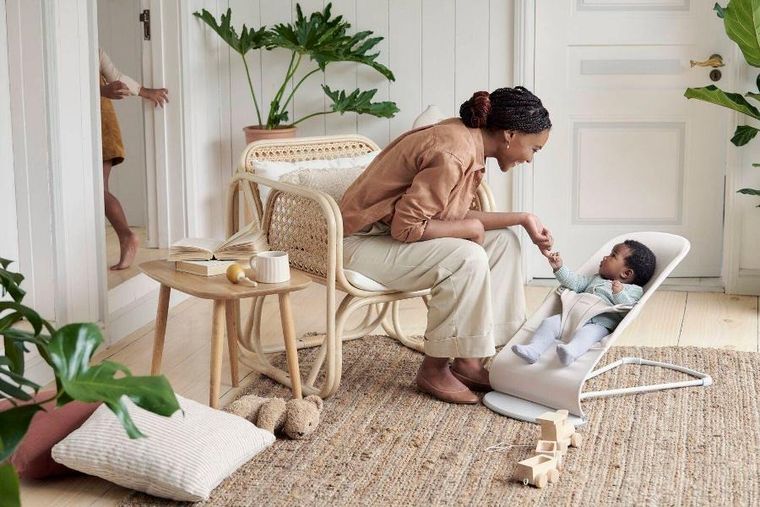 BabyBjörn, Bliss 3D Jersey, leżaczek, jasnobeżowy + Googly Eyes Pastels, zabawka niemowlęca